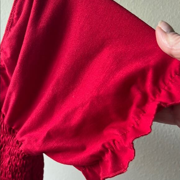 Just My Size Red Smocked Flutter Sleeve Blouse - Picture 6 of 8